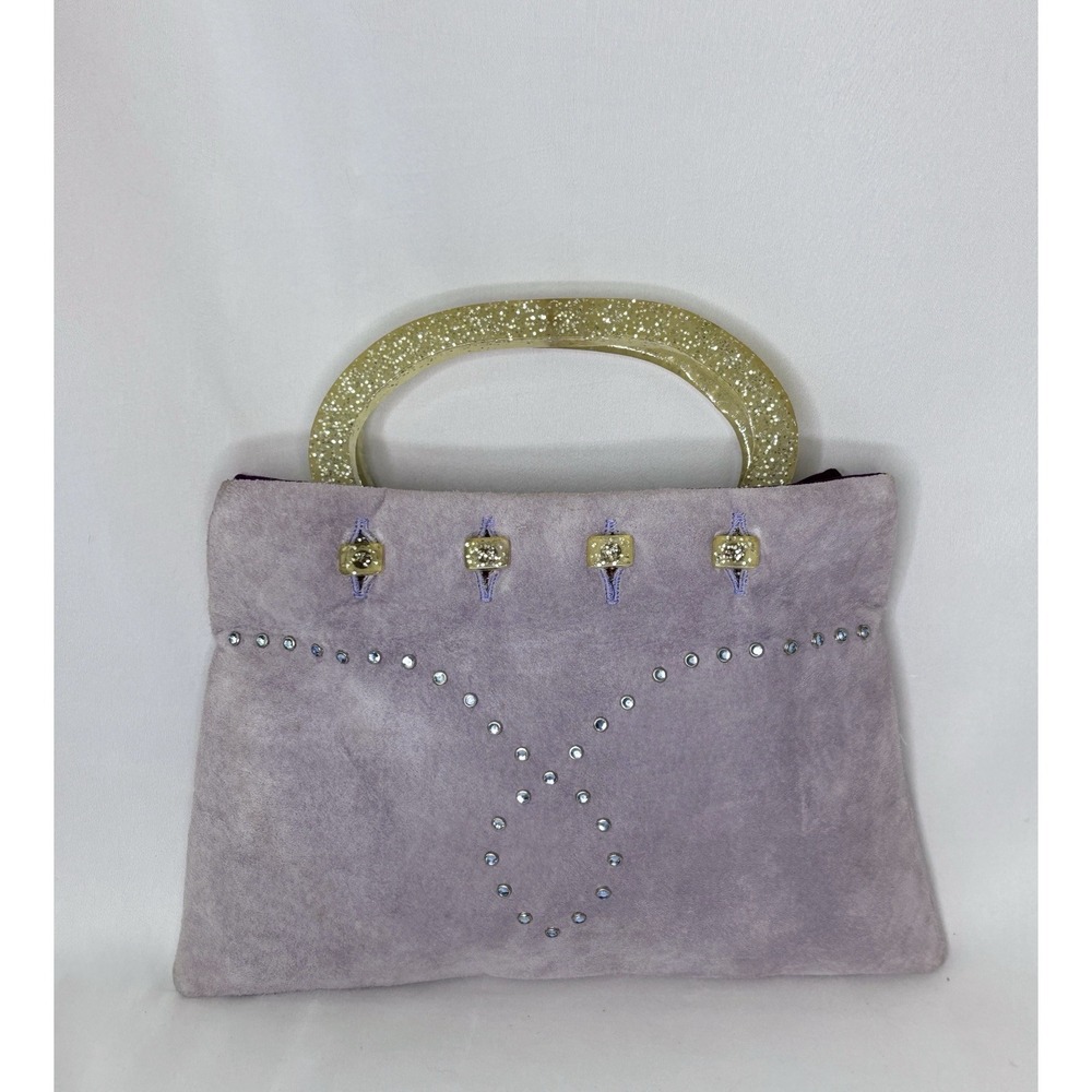 " Hand Maid" By Michelle Frantz Lavender Suede Handbag With Rhinestone Studs